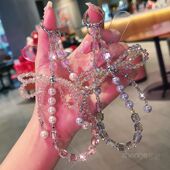 水晶蝴蝶结手机链ins时尚 珍珠挂绳女户外旅游防丢钥匙挂件壳结实