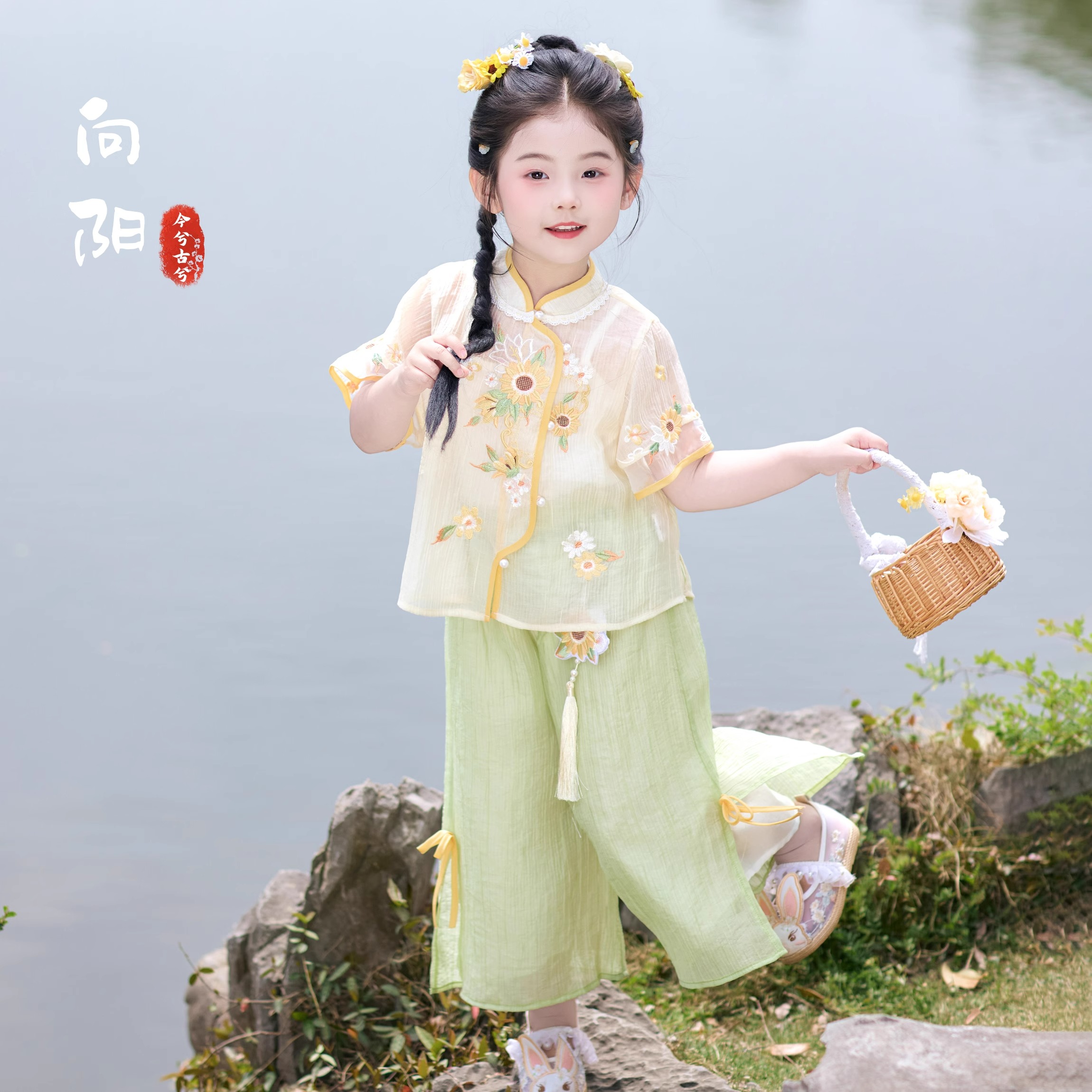 童鑼灣漢服女童套裝夏季2025新款中國(guó)風(fēng)夏裝小女孩超仙兒童唐裝