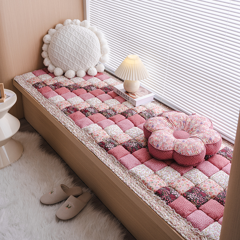 韩式纯棉手工拼接馒头飘窗垫卧室阳台加厚防滑窗台坐垫子可机洗