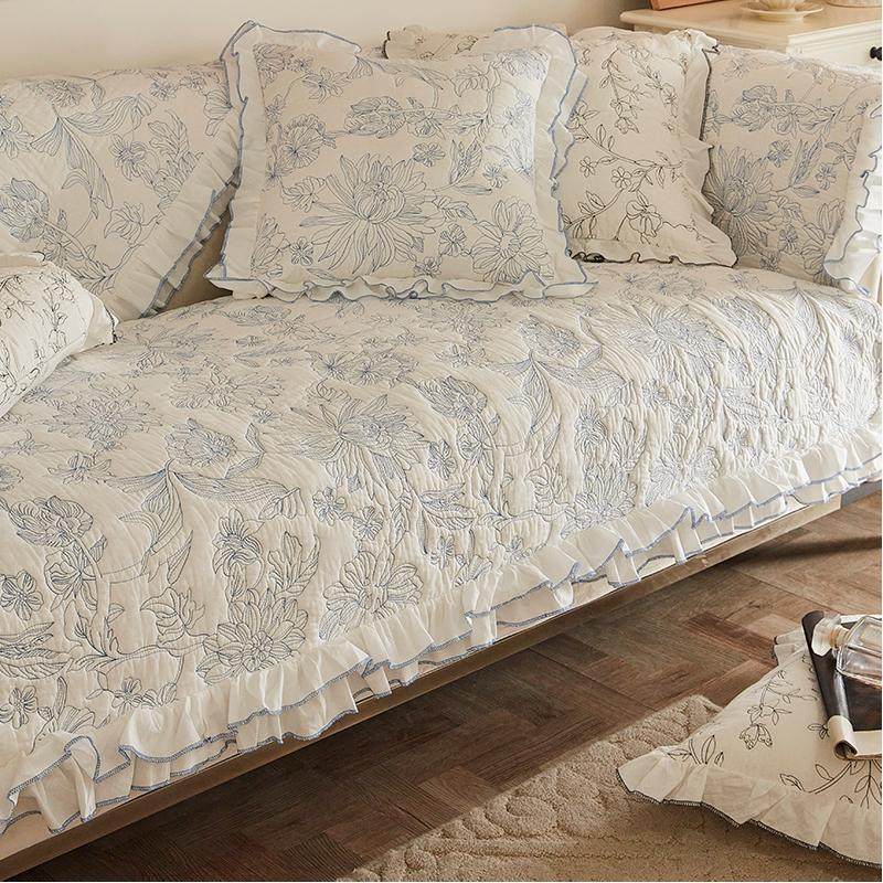 法式复古刺绣纯棉布艺防滑沙发垫全棉座垫可机洗定制沙发套罩巾,居家布艺,沙发垫,淘宝优惠券,粉丝福利购,淘宝优惠卷