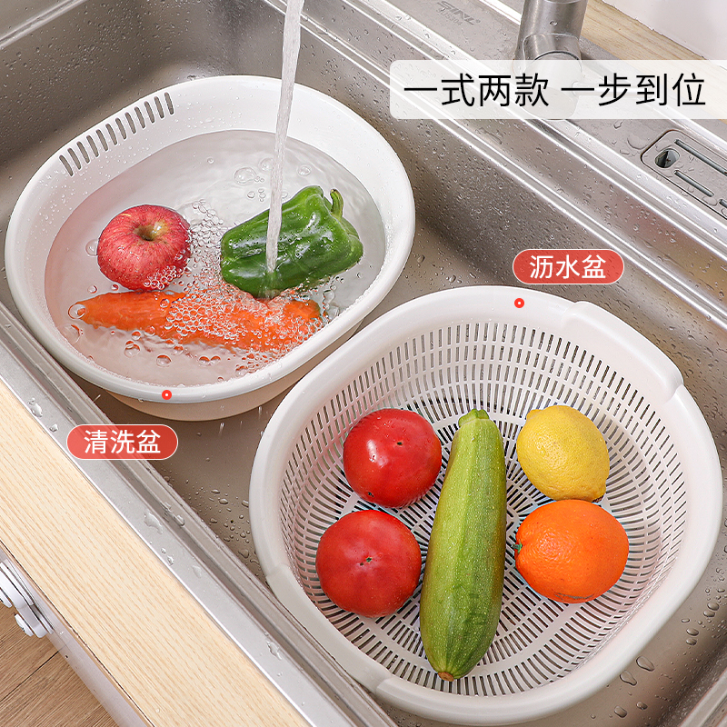 日本进口SANADA沥水篮双层塑料洗菜盆水果蔬菜沥水筐果蔬收纳筐子
