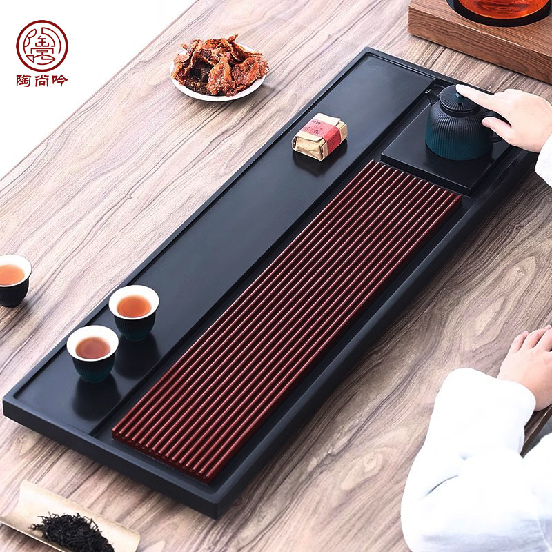 整块天然黑金石胶木茶盘中国矩形排水茶几简单石家居托盘茶海