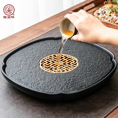 陶瓷天然石材小茶盘乌金石排水小型茶台茶具套组茶杯简约办公家用