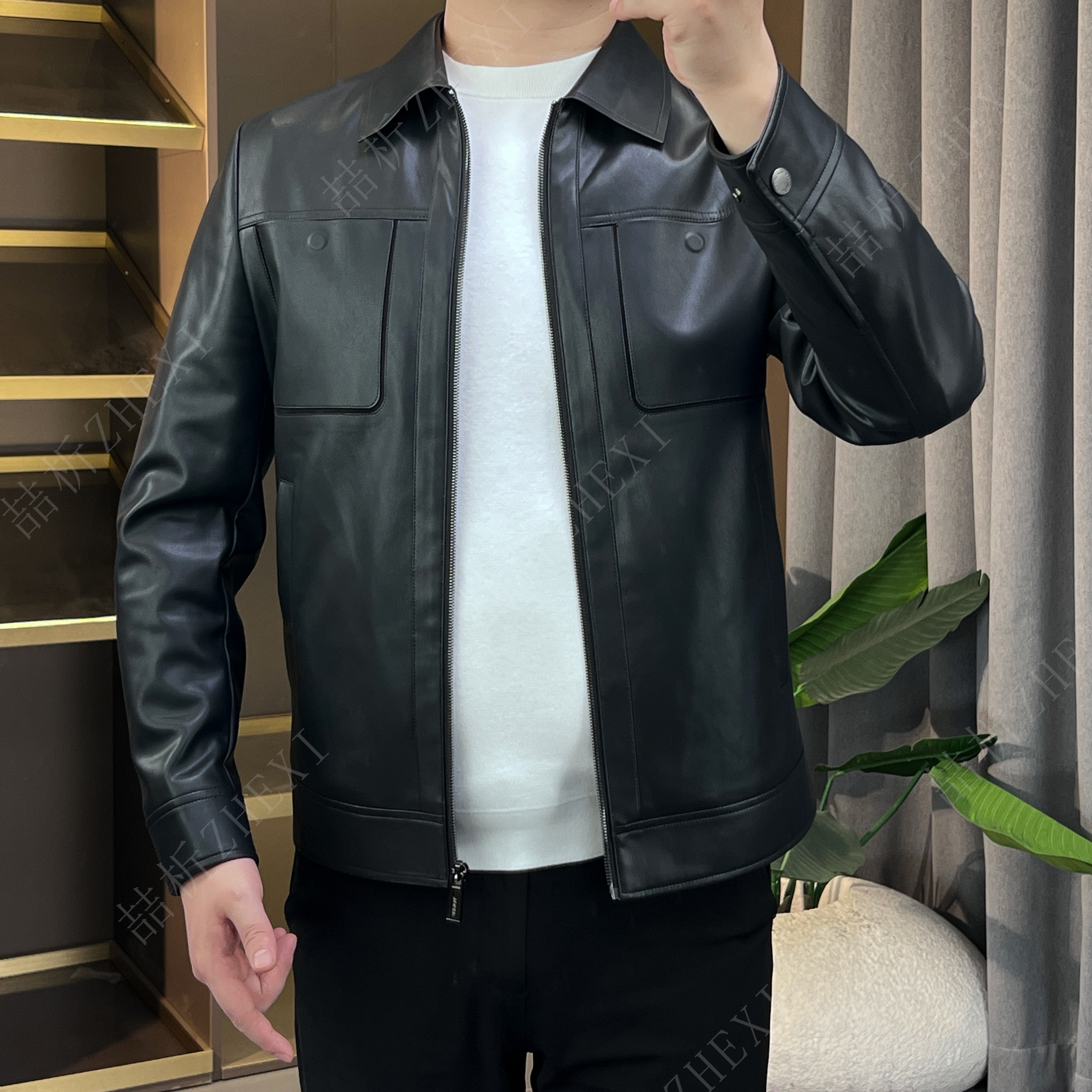 【轻奢男士】秋冬季休闲羽绒皮衣修身简约气质款时尚欧货百搭短款