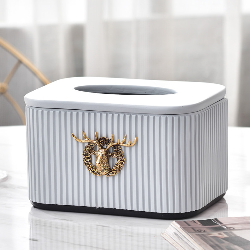 美式现代家用茶几客厅金鹿纸巾盒创意高档树脂轻奢收纳纸抽盒摆件
