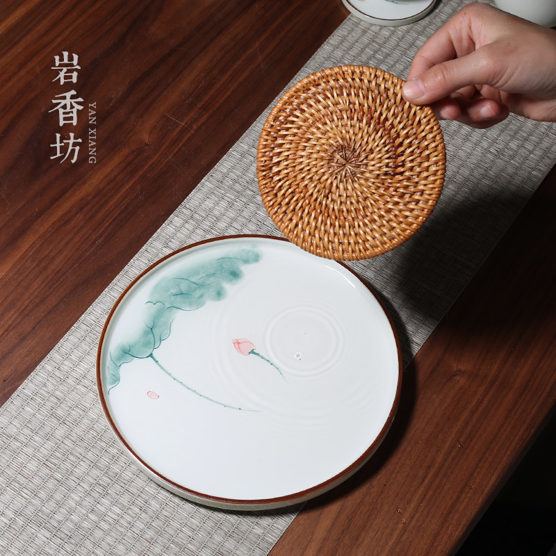 岩香坊 纯手绘荷花干泡盘一壶二杯小套组陶瓷小茶盘家用,餐饮具,茶道/零配,淘宝优惠券,粉丝福利购,淘宝优惠卷