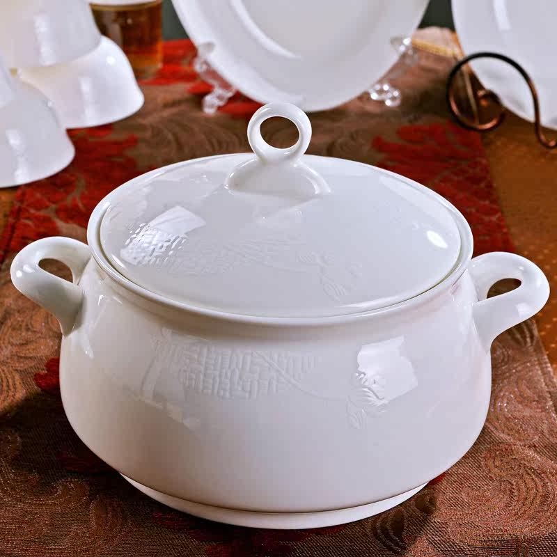 Long European style tableware suit household Luxurious relief white Lotus Bone Dishes 60 head High end glazein the Tableware , Tableware , Porcelain tableware suit  category - from Buy2taobao.com to provide professional Taobao agent buy service