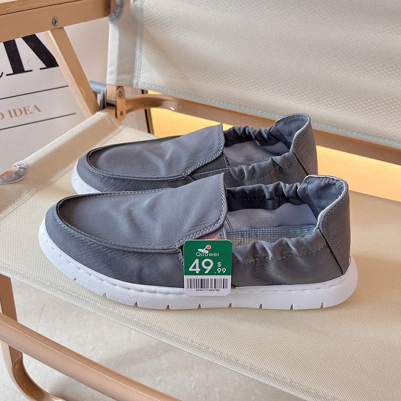 2025夏季新款柔软透气男士一脚登低帮休闲鞋懒人鞋 雨伞布鞋男鞋