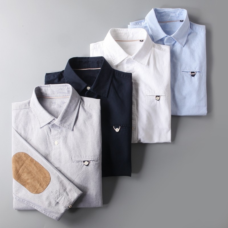 日单经典款  秋季男款水洗纯棉牛津纺休闲长袖衬衫 肘部贴布衬衫,男装,衬衫,淘宝优惠券,粉丝福利购,淘宝优惠卷