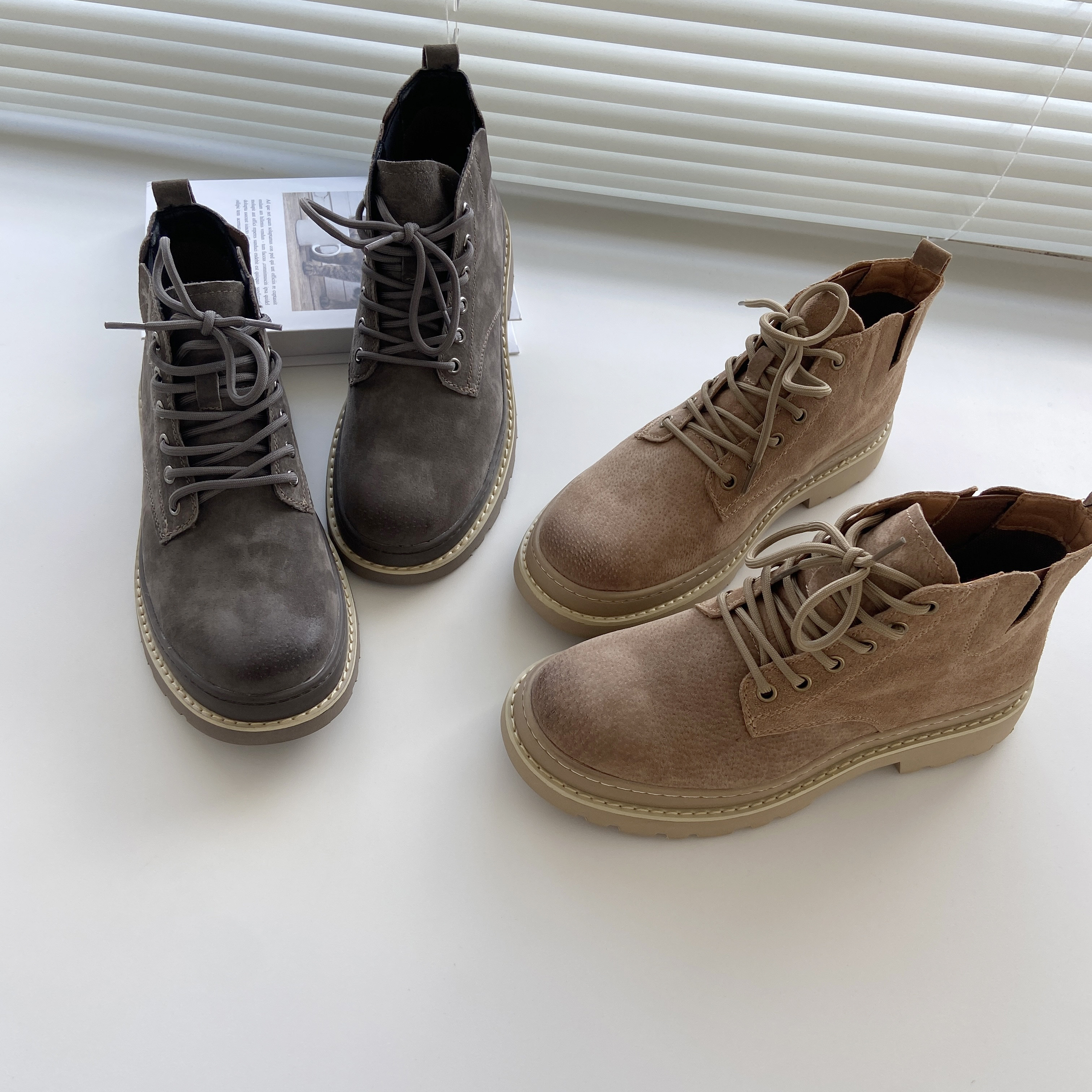 重磅猪巴戈 麝皮绒面革 冬季男士头层猪皮工装靴 户外登山马丁靴