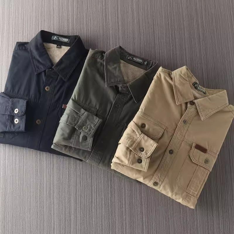 男士复古工装加绒衬衫  多口袋休闲长袖保暖衬衣,男装,衬衫,淘宝优惠券,粉丝福利购,淘宝优惠卷