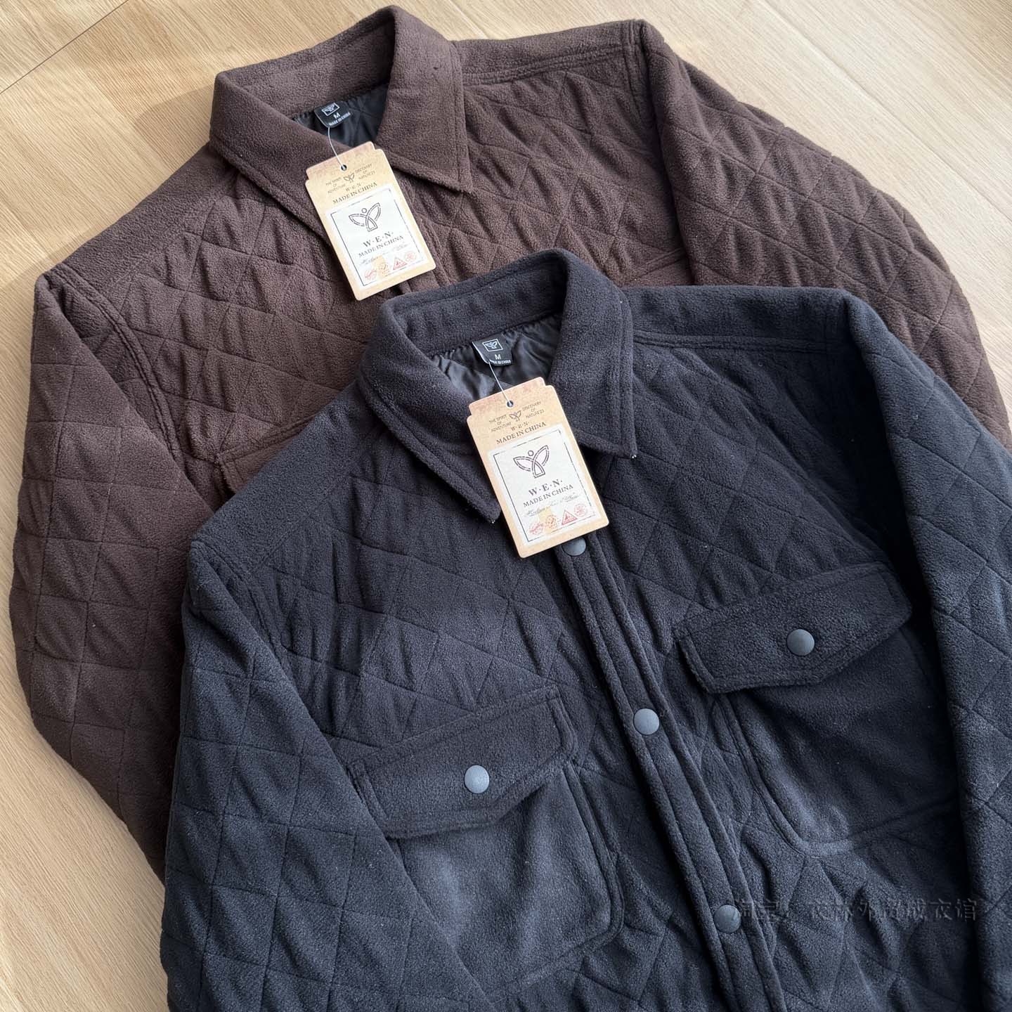 冬季男士高品质摇粒绒菱形格夹棉加厚防风保暖休闲翻领夹克棉外套