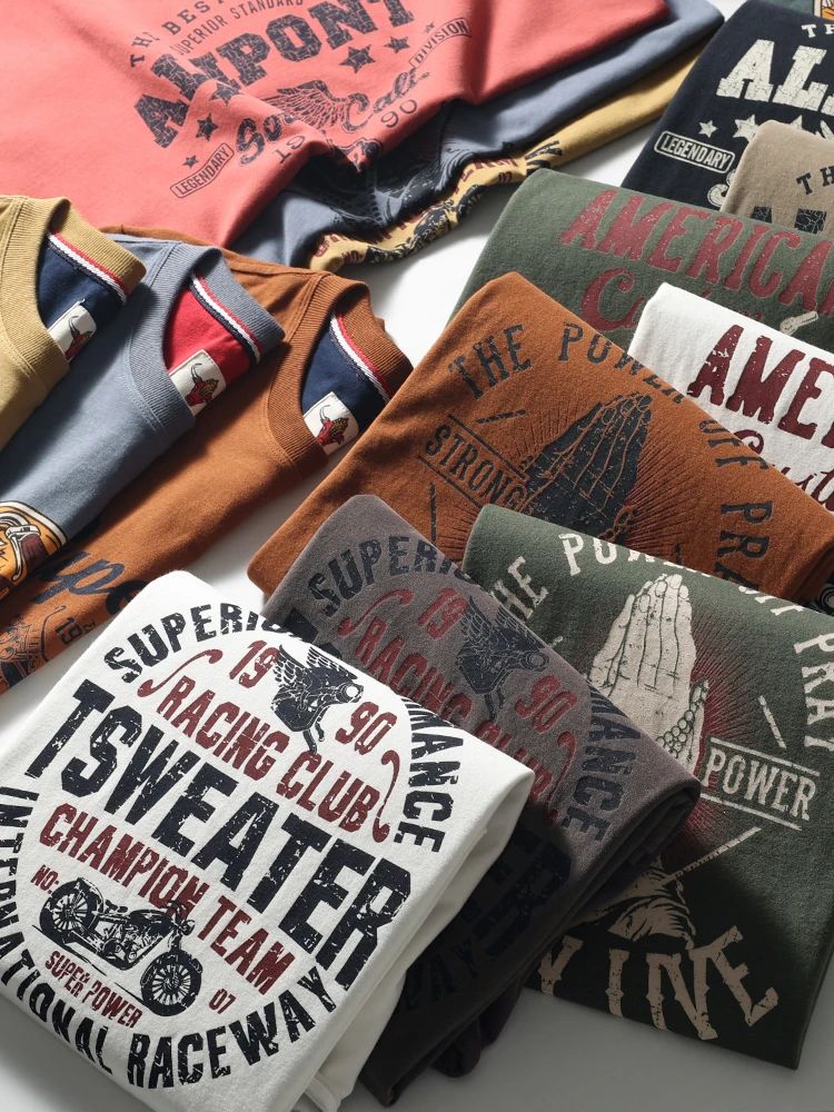 流行水洗纯棉透气印花休闲短袖T