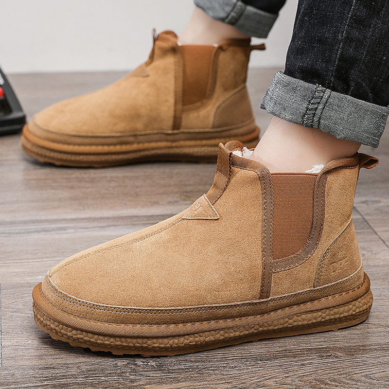 WINTER MENS FROSTED PORK CHOP SKIN FLEECE WATERPROOF COLD AND WARM HIGH-TOP SNOW BOOTS NON-SLIP SLIP-ON COTTON SHOES