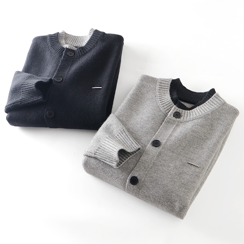 不起球 不褪色 日单冬季男士宽松厚实保暖针织假两件毛衣开衫外套