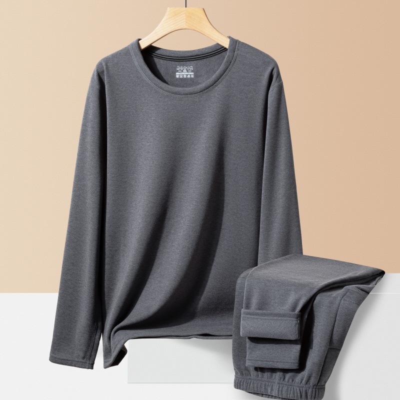 膨体雪丽绒 冬季男士加绒加厚恒温蓄热弹性圆领保暖套装 秋衣秋裤