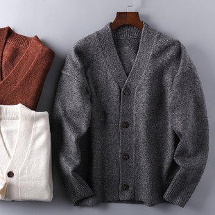 外贸日单 羊毛混纺 冬季男士加厚保暖休闲V领针织开衫 毛衣外套潮