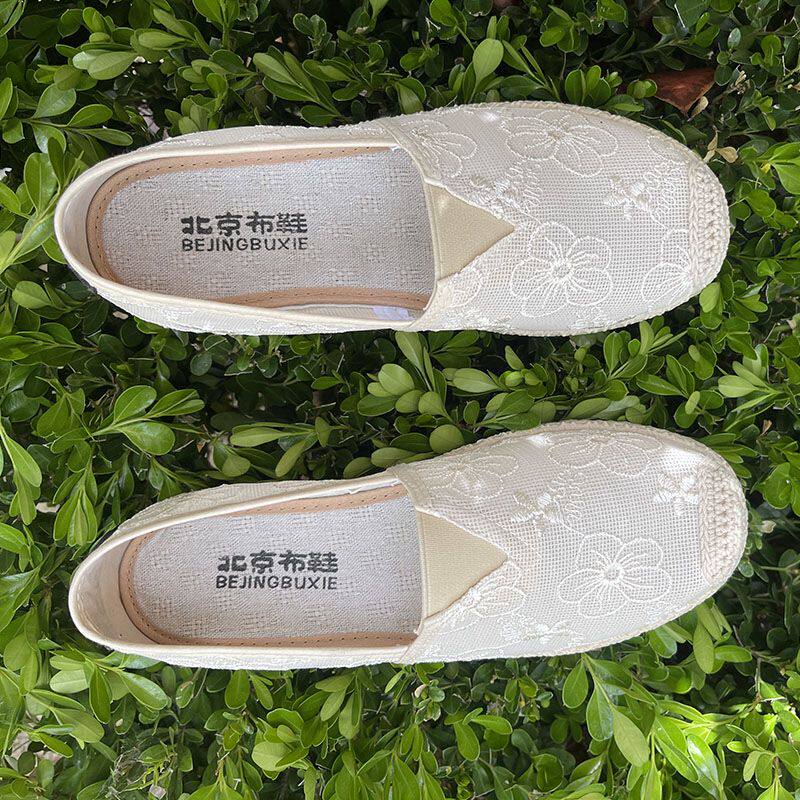 新款一脚蹬北京布鞋女透气渔夫鞋懒人鞋韩版蕾丝网布平底学生年轻