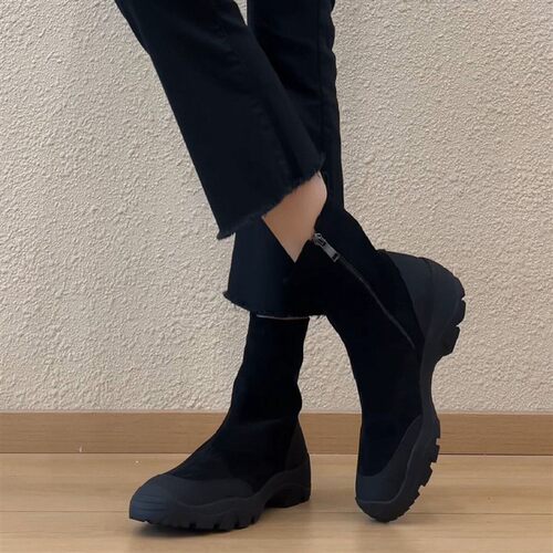 休闲舒适圆头侧拉链运动短靴百搭通勤日常厚底增高弹力靴瘦瘦棉靴