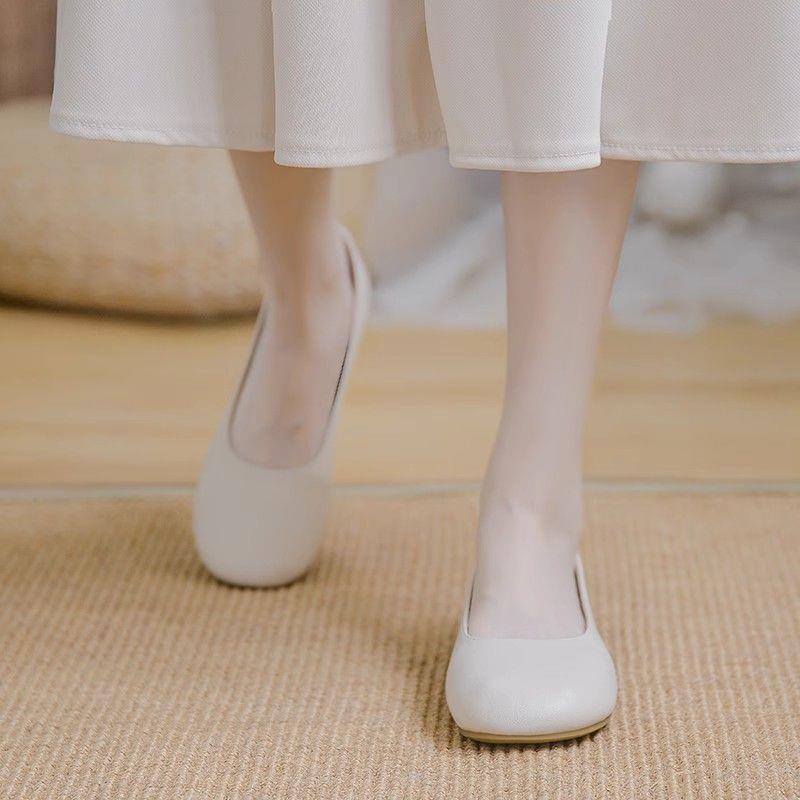 浅口单鞋女公主风配裙子奶奶鞋法式平底温柔风晚晚鞋一脚蹬豆豆鞋