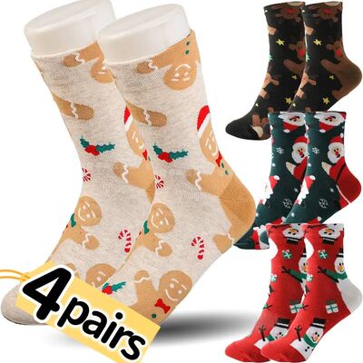 1/4Pairs Christmas Socks women men autumn winter Funny Santa