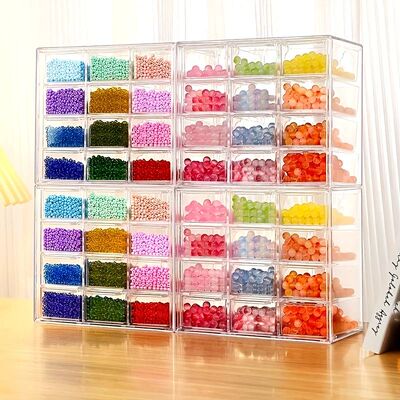Clear Plastic Bead Organizer Box with Drawers Multi Compartm