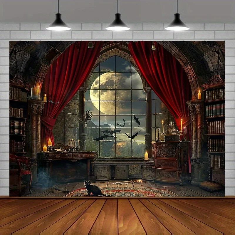 1 medieval castle ghost witch Halloween party background clo