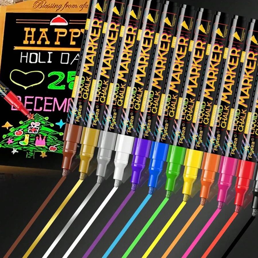 12/8 Color Liquid Chalk Markers - 1.0mm Bold Tip Dry Erase M图片