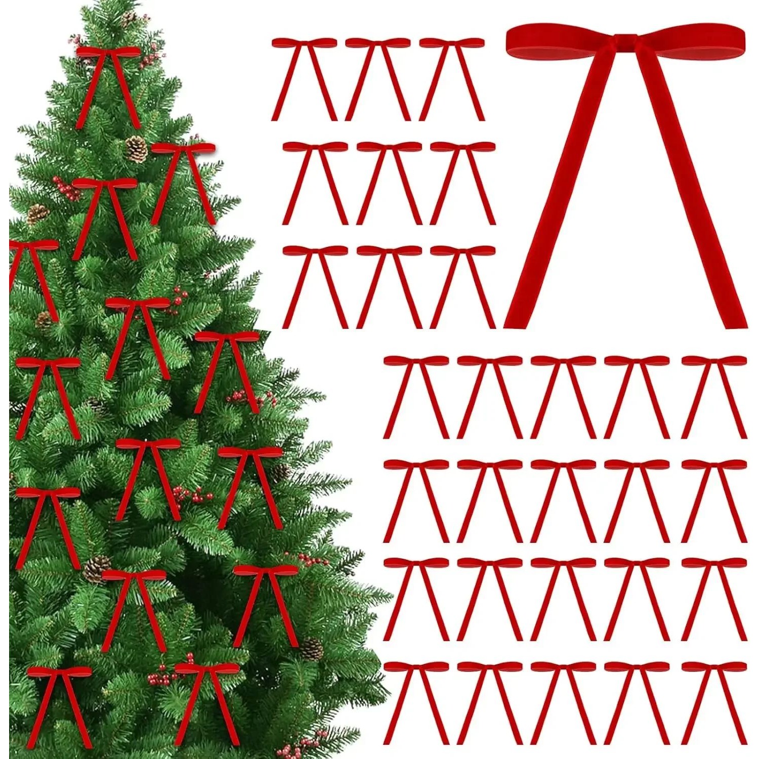 30PCS Velvet Christmas Tree Bows Gift Bows Velvet Ribbon Vin