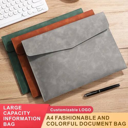 PU Leather A4 Document Bag 7 Colors File Folder for Office &