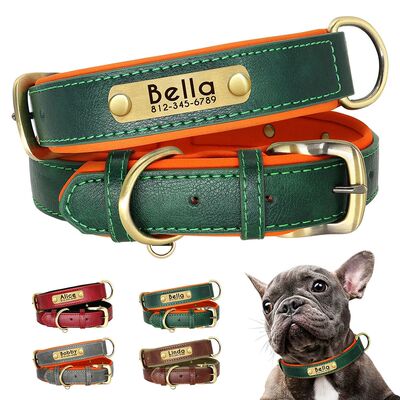 Customized PU Leather Nameplate Dog Collar Soft Padded Dogs