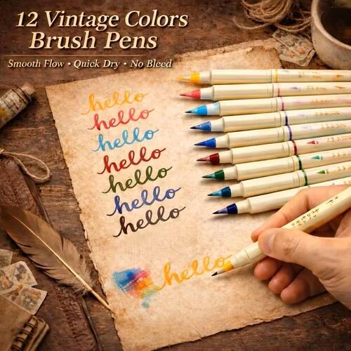 12 Colors Soft Brush Tip Art Marker Pens - Water-Based Ink w