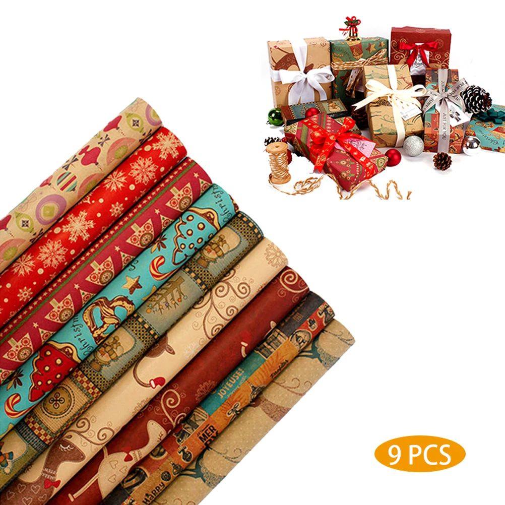 9 Sheets Christmas Kraft Gift Wrapping Paper Christmas Wrapp