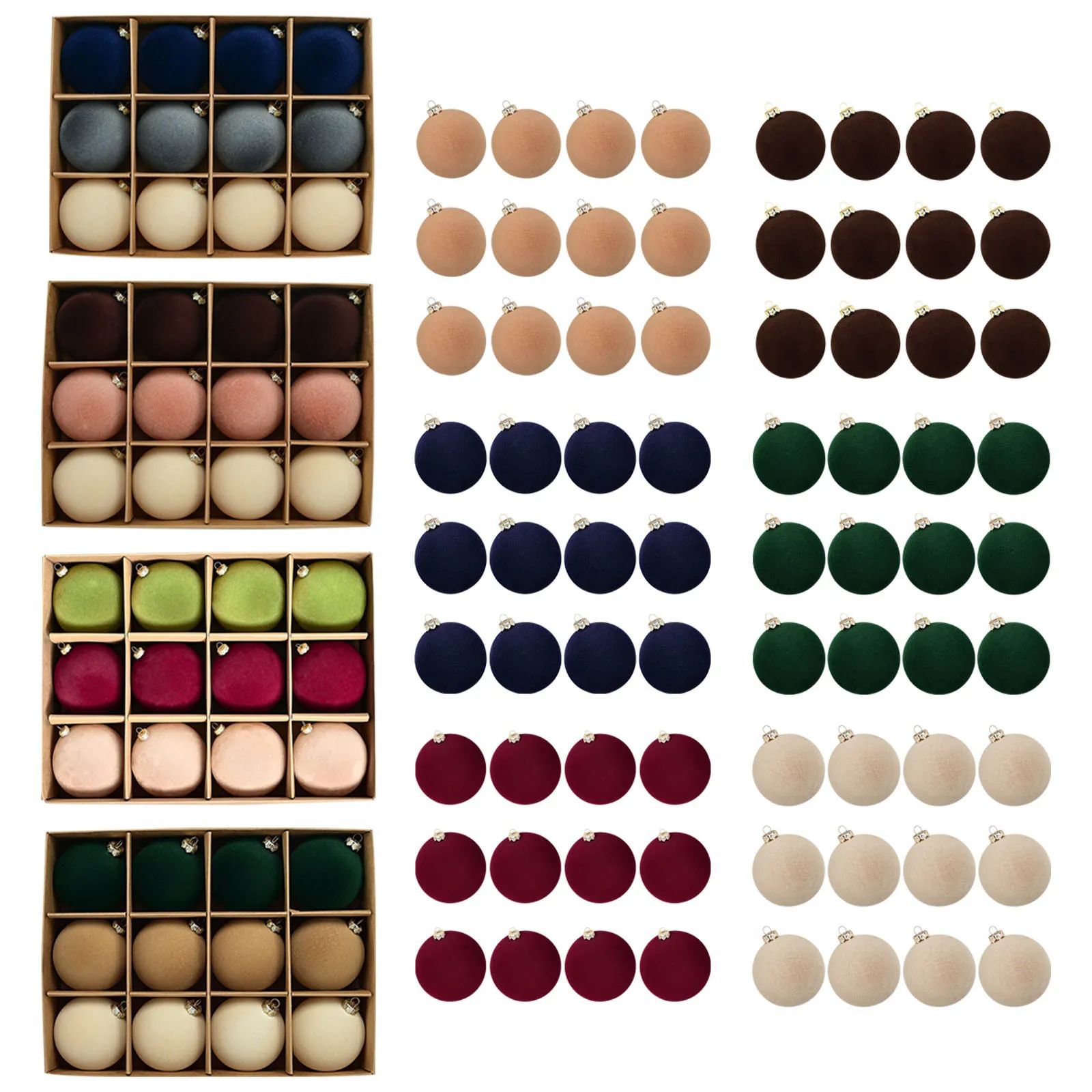 12pc Christmas Velvet Flocked Fibers Round Ball Ornament Cre