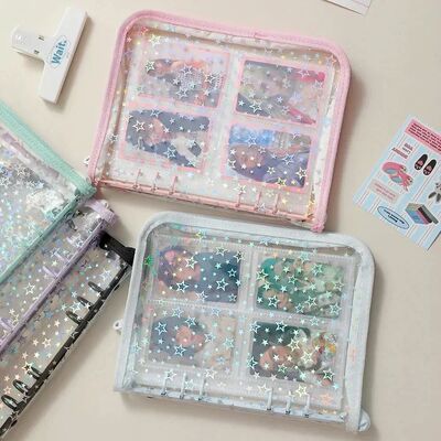 A5 Laser Star Zipper Binder Collect Book Refill Organizer DI