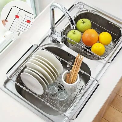 1pc Retractable Sink Drain Rack Sink Dish Drain Rack Expanda