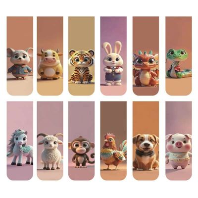 12pcs Adorable Twelve Animal Magnetic Bookmarks - Vibrant Pa