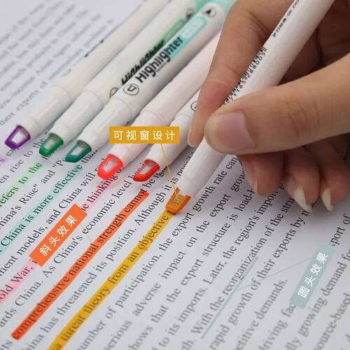 6 Colors/Set Unique Window Tip Highlighter Pen Double Head P
