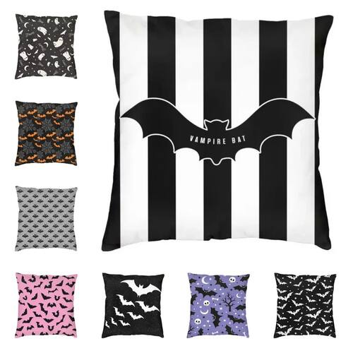 Pastel Goth Pink Black Bats Nordic Throw Pillow Cover Home D