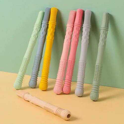 Newborn Hollow Teething Tube Baby Silicone Teether Stick Bit