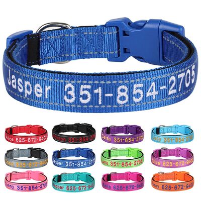 Embroidered Nylon Dog Collar Personalized Puppy Cat Collars