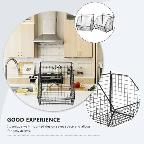 Space Saving Black Wire Wall Hanging Storage Basket Kitchen