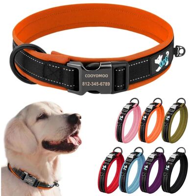 Adjustable Mesh Padded Pet Dog Collar Custom ID Engraving Re