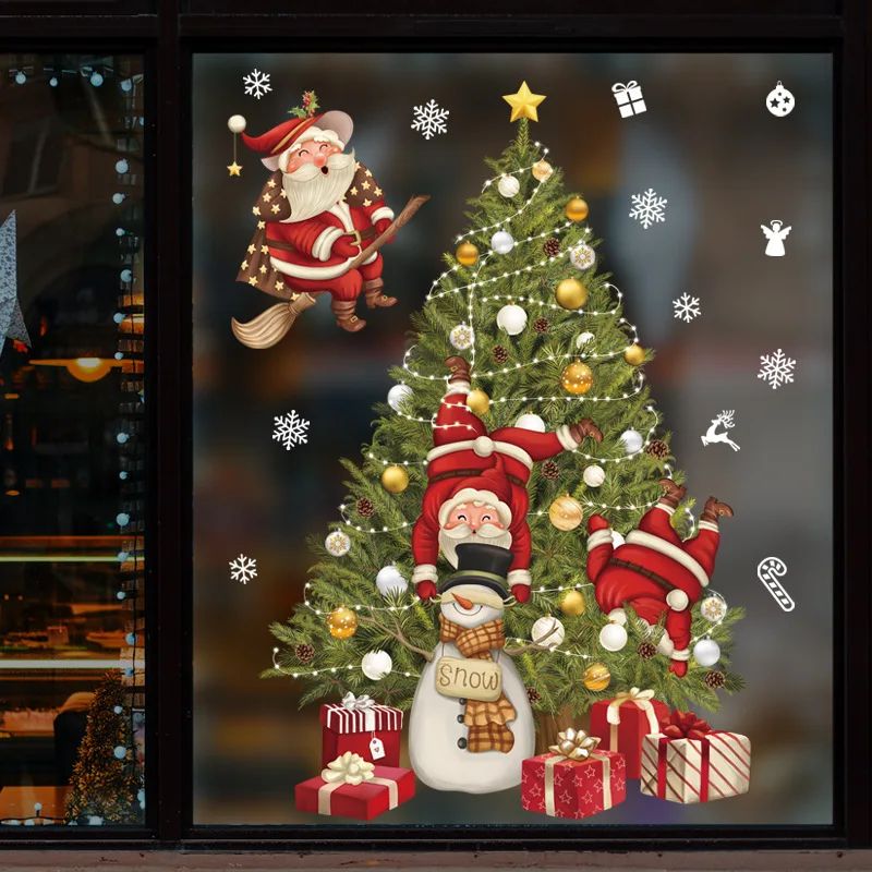 New Christmas Decoration Window Stickers Santa Gifts Merry C