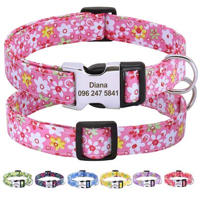 Printed Nylon Personalized Dog Collar Custom Dog Collar Flor