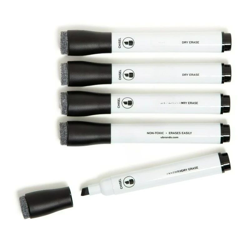 Dry Erase Markers 5 Count Black Low-Odor Chisel (5 mm) Tip图片