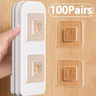 100 Pairs Multi-purpose Transparent Hooks Double-sided Adhes