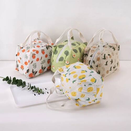 Cute Fruit Print Lunch Bag for Women Canvas Insulated Lunch