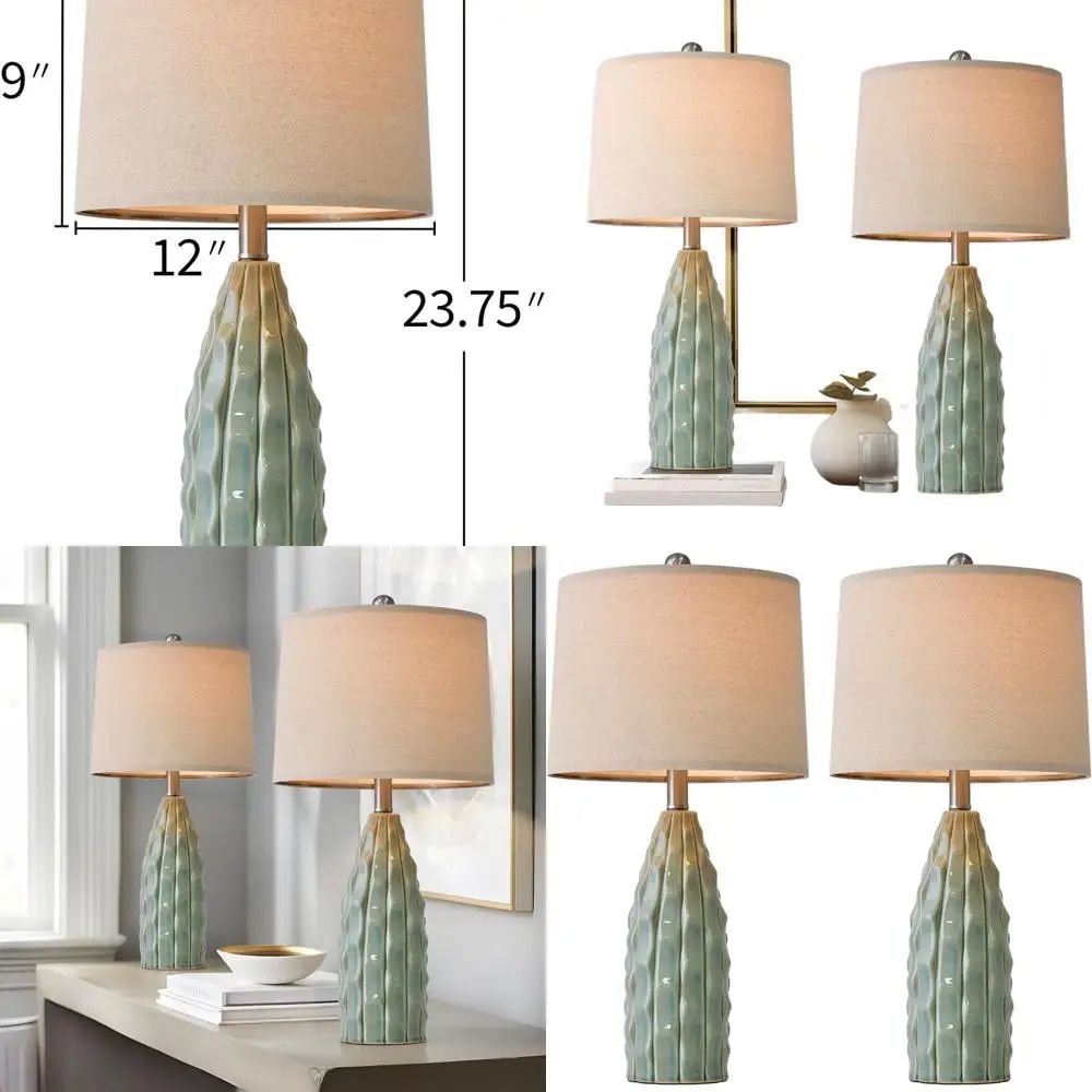 Pair of 23.75 Modern Farmhouse Table Lamps - Green Bedroom N
