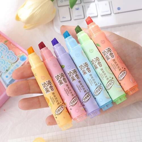 6Pcs Pastel Fruity Scented Highlighters Cute Quick Dry Marke